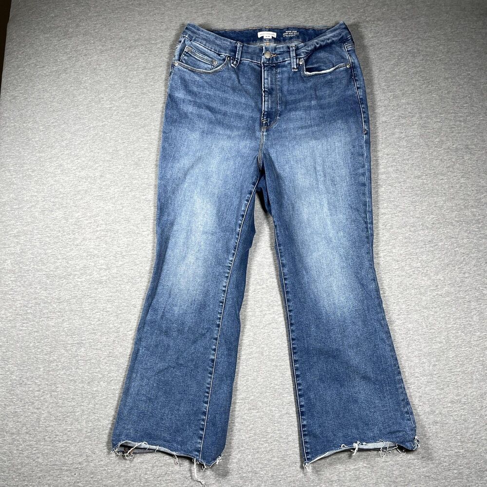 Good American Jeans Womens 14-18 Blue Good Legs Crop Mini Boot Mid Rise